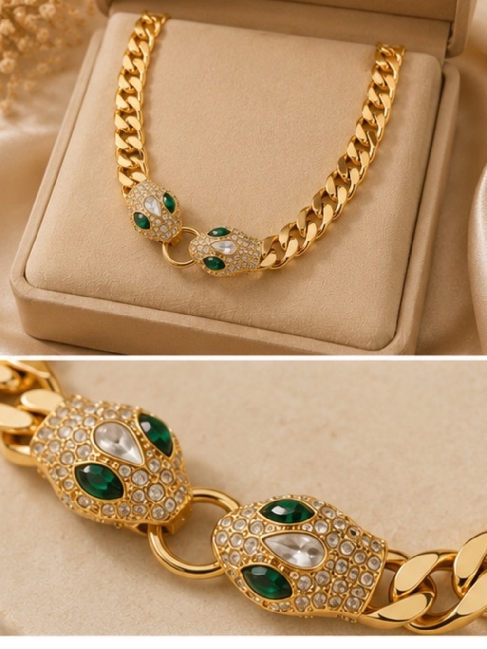 Monaco Serpentina Pave Panther Cuban Collar Necklace